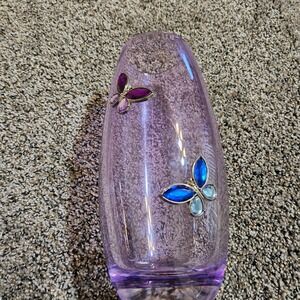Teleflora Lavender Purple Lead Crystal Butterfly Vase Czech Republic Jeweled 8in